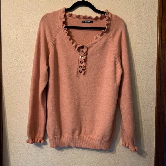 Soft Pink/Blush Sweater with Ruffle details  - Womens Size L - Picture 1 of 8